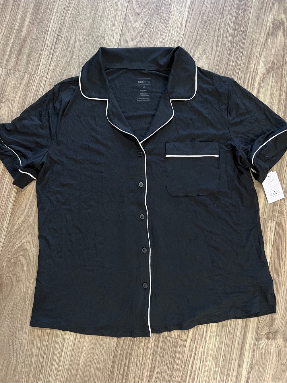 NWT- AUDEN Cloud-Knit Black Short Sleeve Pajama Shirt Sleepwear - Picture 4 of 10